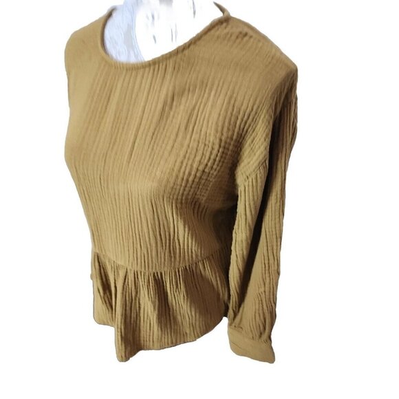 Madewell Peplum Top Brown Long Sleeve Lightspun Button-Back Women's Small - Picture 3 of 10